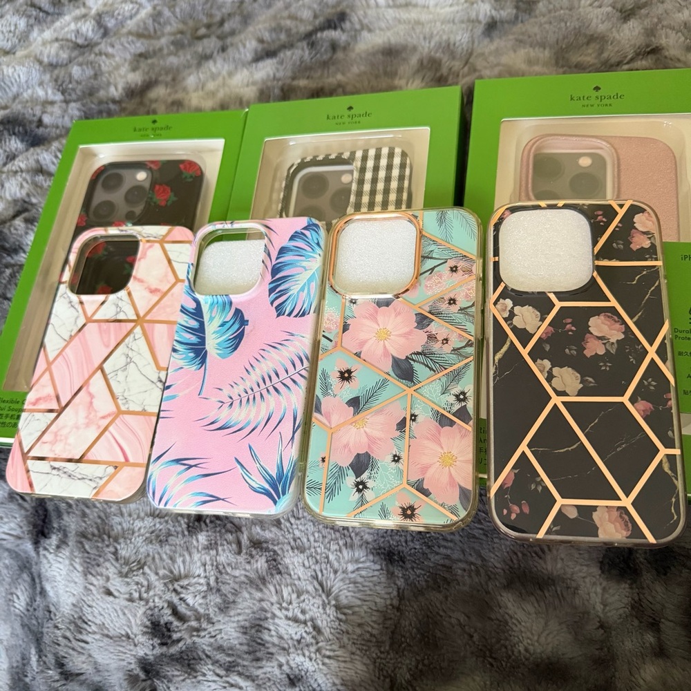 Lot of Seven Floral Tropical Geometric iPhone 14 Pro Phone Cases